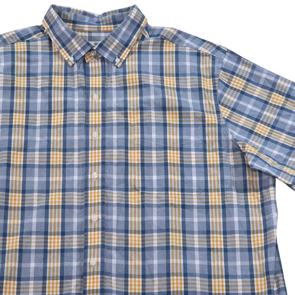 Oak Hill Men's 1XL Blue Yellow Plaid Short Sleeve‎ Button Down Shirt Casual